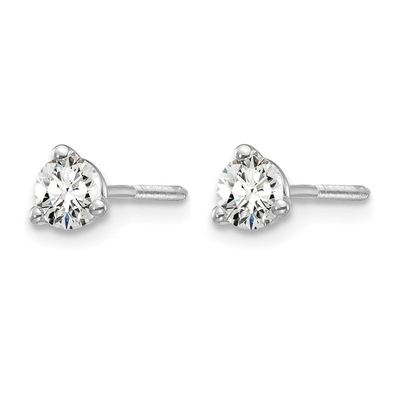 14K White Gold 1/3 Ctw Certified Lab Grown Diamond Vs+ F+ Round 3 Prong Heavy Wt. Screwback Stud Earrings