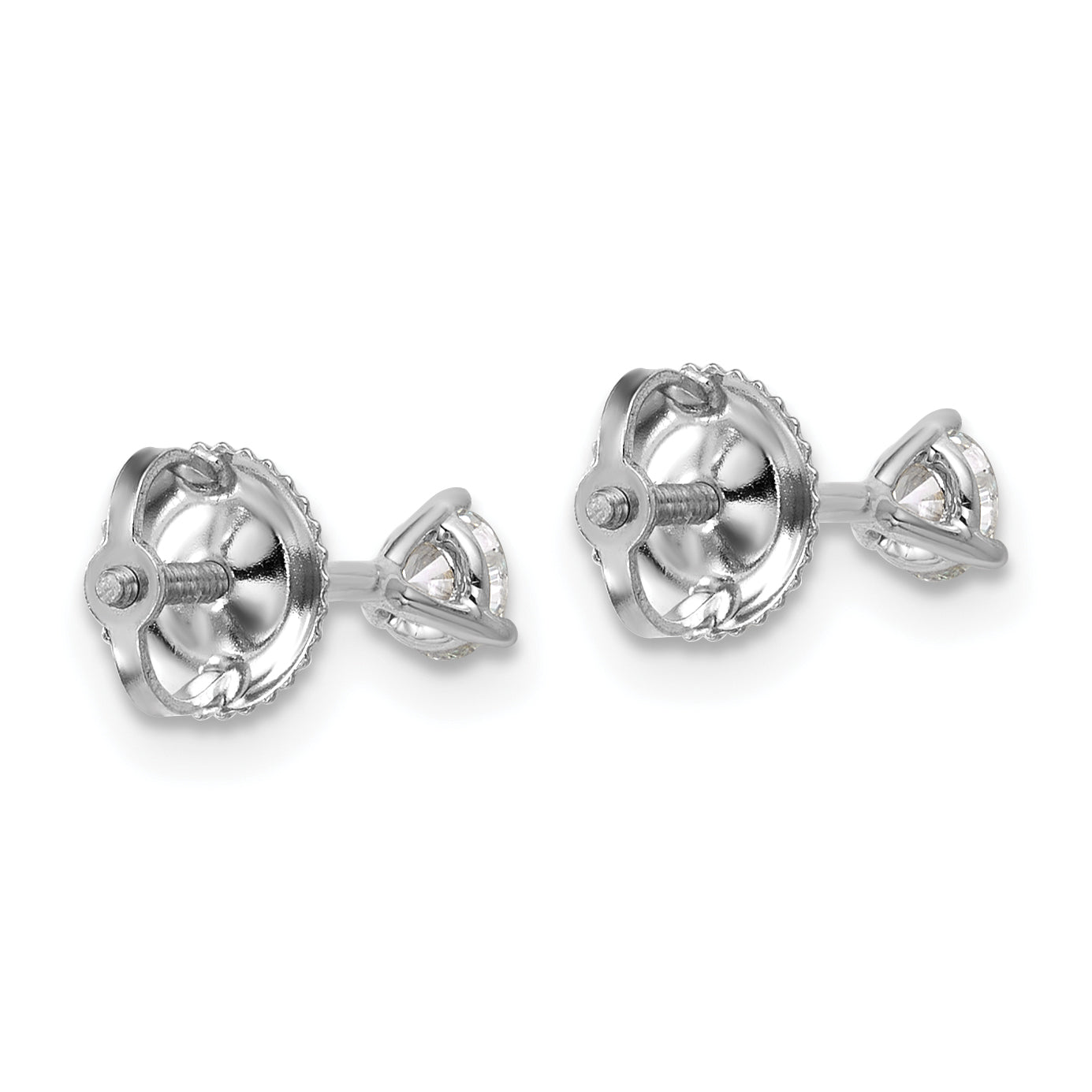 14K White Gold 1/3 Ctw Lab Grown Diamond Vs+ F+ Round 3 Prong Heavy Wt. Screwback Stud Earrings