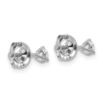 14K White Gold 1/3 Ctw Lab Grown Diamond Vs+ F+ Round 3 Prong Heavy Wt. Screwback Stud Earrings