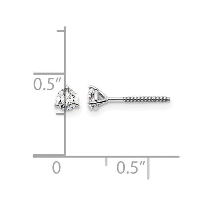 14k White Gold 1/3 Ct. Certified Lab Grown Diamond VS/SI+ G+ Round Three Prong Screwback Stud Post Earrings