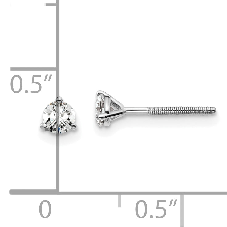 14K White Gold 1/3 Ctw Lab Grown Diamond Vs+ F+ Round 3 Prong Heavy Wt. Screwback Stud Earrings
