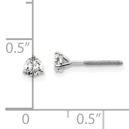 14K White Gold 1/3 Ctw Lab Grown Diamond Vs+ F+ Round 3 Prong Heavy Wt. Screwback Stud Earrings