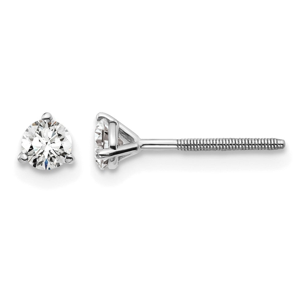 14K White Gold 1/3 Ctw Certified Lab Grown Diamond Vs+ F+ Round 3 Prong Heavy Wt. Screwback Stud Earrings