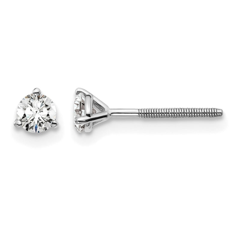 14K White Gold 1/3 Ctw Certified Lab Grown Diamond Vs+ F+ Round 3 Prong Heavy Wt. Screwback Stud Earrings