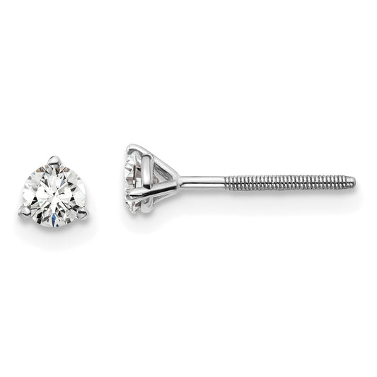 14k White Gold 1/3 ctw Lab Grown Diamond VS/SI+ G+ Round 3 Prong Heavy Wt. Screwback Stud Earrings
