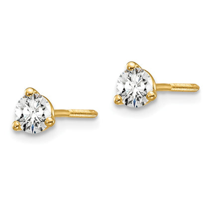 14k Yellow Gold 1/3 Ct. Certified Lab Grown Diamond VS/SI+ G+ Round Three Prong Screwback Stud Post Earrings