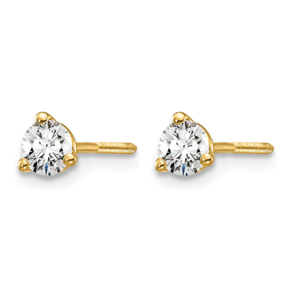 14k Yellow Gold 1/3 Ct. Certified Lab Grown Diamond VS/SI+ G+ Round Three Prong Screwback Stud Post Earrings