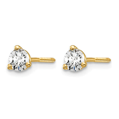 14k Yellow Gold 1/3 Ct. Certified Lab Grown Diamond VS/SI+ G+ Round Three Prong Screwback Stud Post Earrings