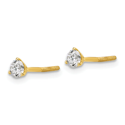 14K Yellow Gold 1/3 Ctw Lab Grown Diamond Vs+ F+ Round 3 Prong Heavy Wt. Screwback Stud Earrings