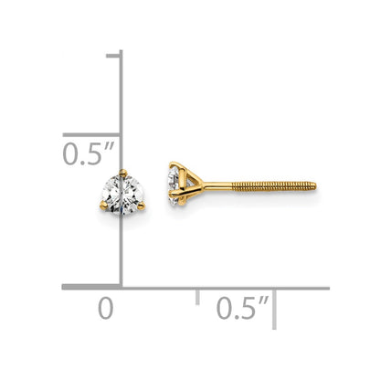 14k Yellow Gold 1/3 Ct. Certified Lab Grown Diamond VS/SI+ G+ Round Three Prong Screwback Stud Post Earrings