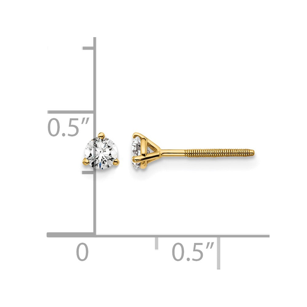 14k Yellow Gold 1/3 ctw Lab Grown Diamond VS/SI+ G+ Round 3 Prong Heavy Wt. Screwback Stud Earrings