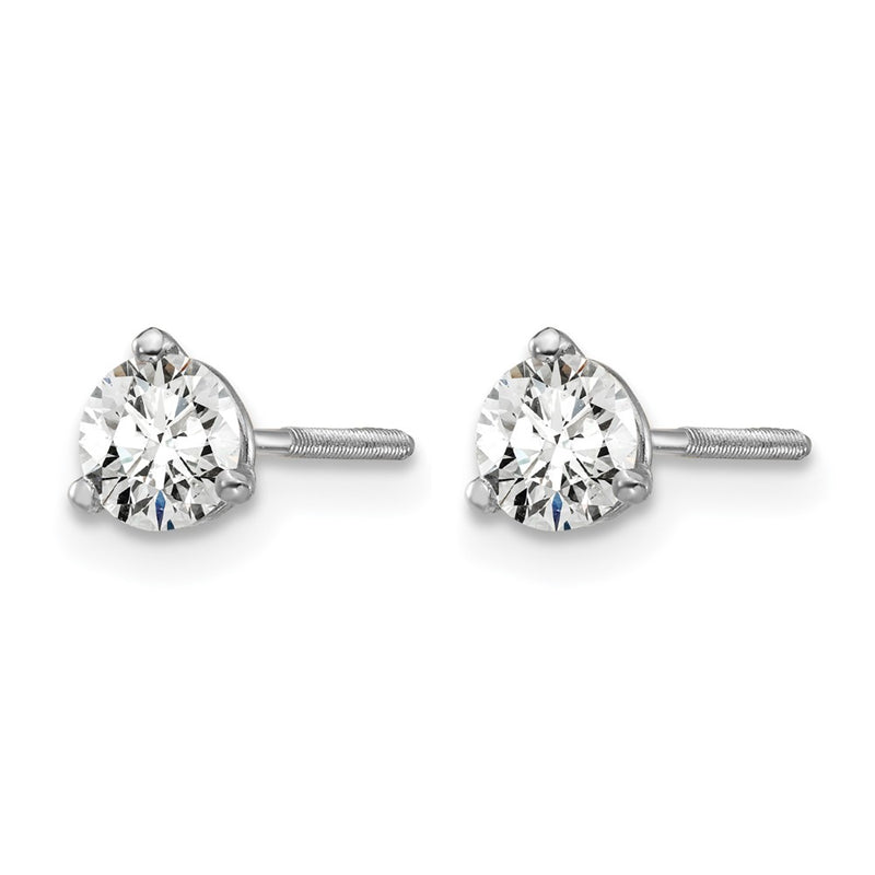 14k White Gold 1/2 ctw Certified Lab Grown Diamond VS/SI+ G+ Round 3 Prong Heavy Wt. Screwback Stud Earrings
