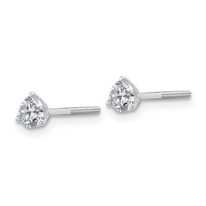 14k White Gold 1/2 ctw Certified Lab Grown Diamond VS/SI+ G+ Round 3 Prong Heavy Wt. Screwback Stud Earrings