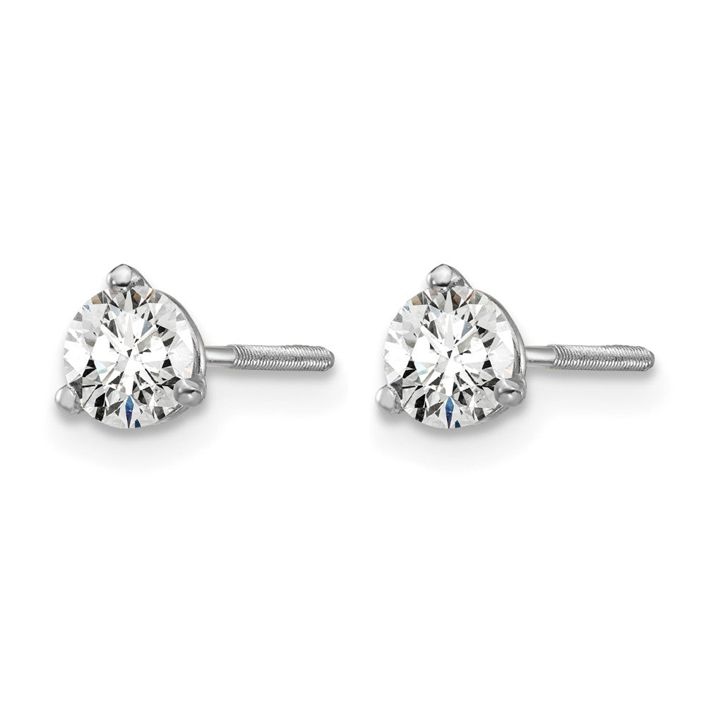 14k White Gold 1/2 ctw Lab Grown Diamond VS/SI+ G+ Round 3 Prong Heavy Wt. Screwback Stud Earrings