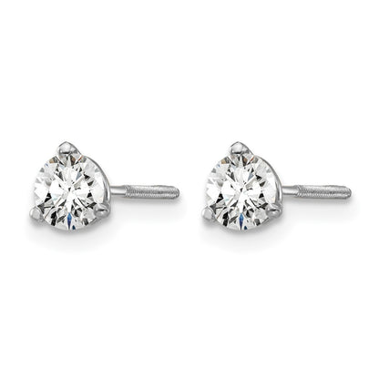 14k White Gold 1/2 ctw Lab Grown Diamond VS/SI+ G+ Round 3 Prong Heavy Wt. Screwback Stud Earrings