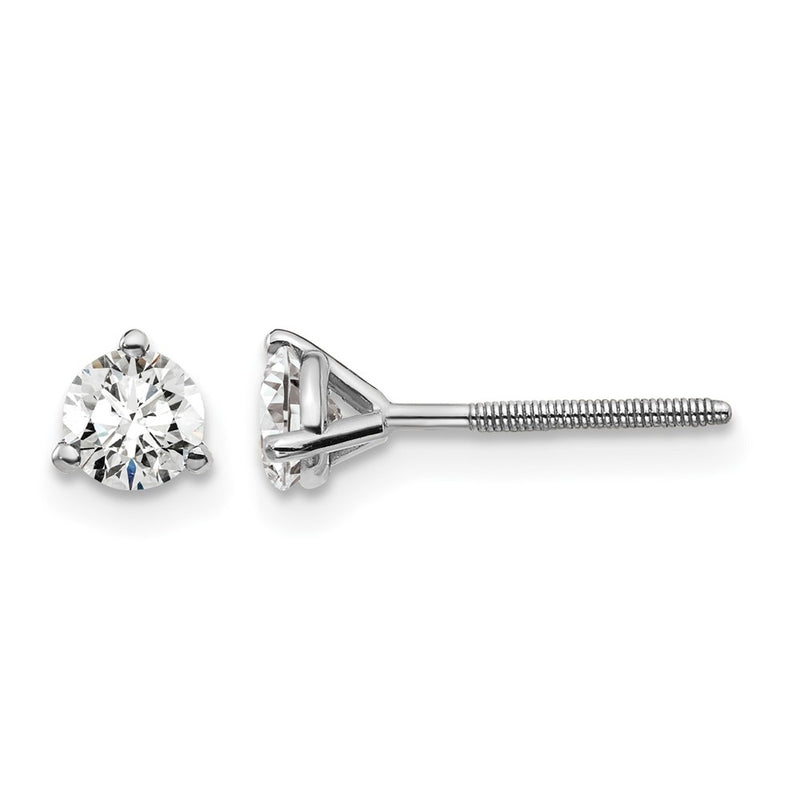 14K White Gold 1/2 Ctw Certified Lab Grown Diamond Vs+ F+ Round 3 Prong Heavy Wt. Screwback Stud Earrings
