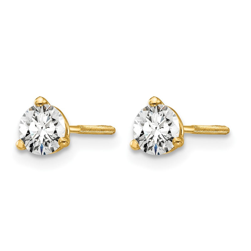 14K Yellow Gold 1/2 Ctw Lab Grown Diamond Vs+ F+ Round 3 Prong Heavy Wt. Screwback Stud Earrings