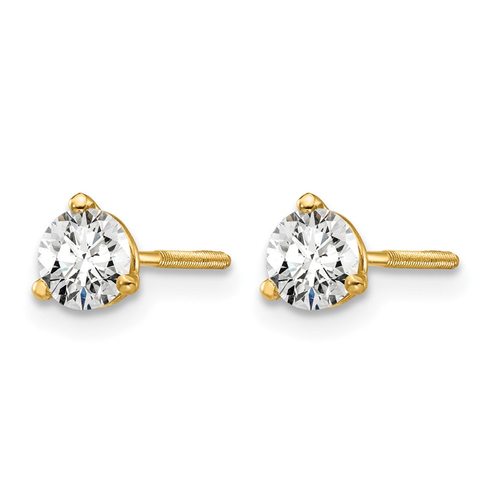 14k Yellow Gold 1/2 Ct. Lab Grown Diamond VS/SI+ G+ Round Three Prong Screwback Stud Post Earrings