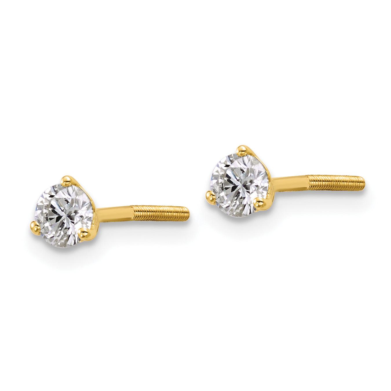 14K Yellow Gold 1/2 Ctw Certified Lab Grown Diamond Vs/Si+ G+ Round 3 Prong Heavy Wt. Screwback Stud Earrings