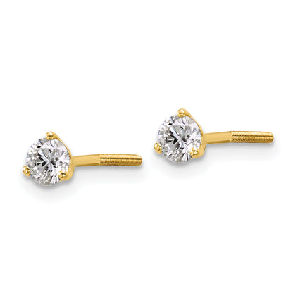 14K Yellow Gold 1/2 Ctw Certified Lab Grown Diamond Vs/Si+ G+ Round 3 Prong Heavy Wt. Screwback Stud Earrings
