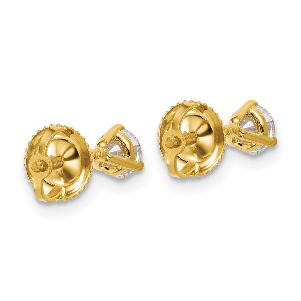 14k Yellow Gold 1/2 Ct. Lab Grown Diamond VS/SI+ G+ Round Three Prong Screwback Stud Post Earrings