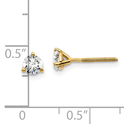 14K Yellow Gold 1/2 Ctw Certified Lab Grown Diamond Vs/Si+ G+ Round 3 Prong Heavy Wt. Screwback Stud Earrings