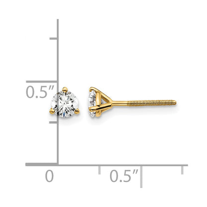 14k Yellow Gold 1/2 Ct. Lab Grown Diamond VS/SI+ G+ Round Three Prong Screwback Stud Post Earrings