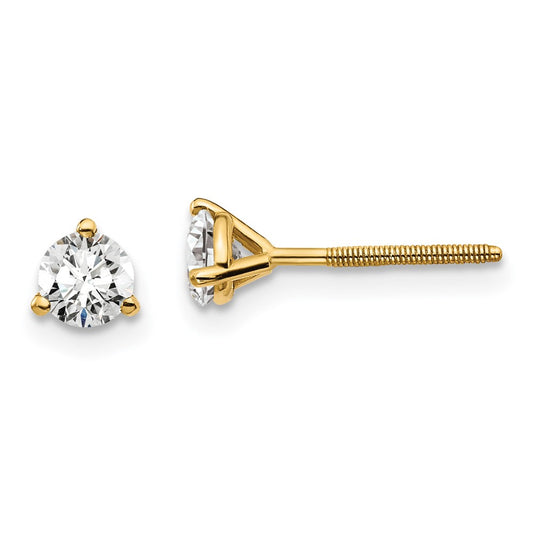 14k Yellow Gold 1/2 Ct. Lab Grown Diamond VS/SI+ G+ Round Three Prong Screwback Stud Post Earrings