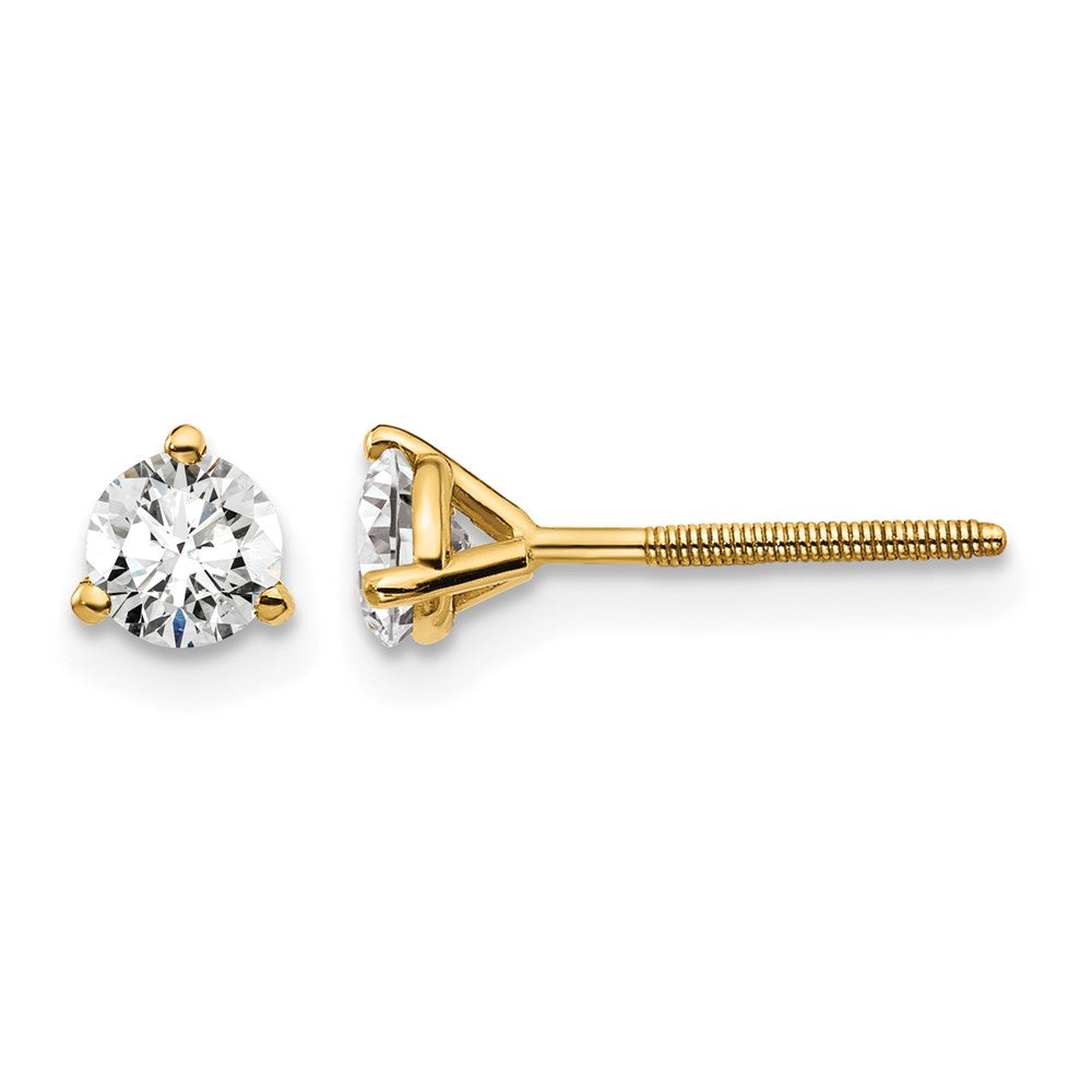 14k Yellow Gold 1/2 Ct. Lab Grown Diamond VS/SI+ G+ Round Three Prong Screwback Stud Post Earrings