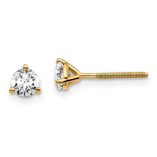 14K Yellow Gold 1/2 Ctw Certified Lab Grown Diamond Vs/Si+ G+ Round 3 Prong Heavy Wt. Screwback Stud Earrings