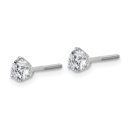 14k White Gold 2/3 ct Certified Lab Grown Diamond VS/SI+ G+ Round Three Prong Screwback Stud Post Earrings