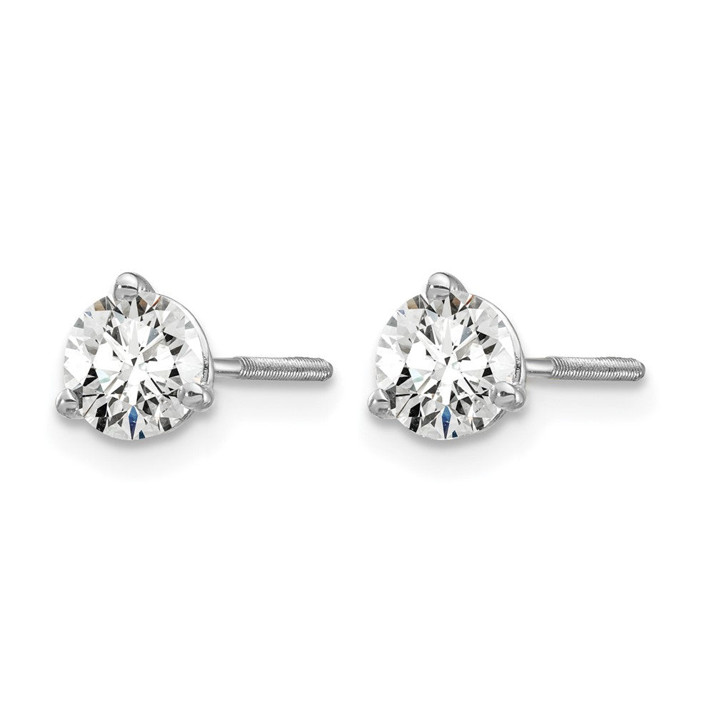 14k White Gold 2/3 ct Certified Lab Grown Diamond VS/SI+ G+ Round Three Prong Screwback Stud Post Earrings