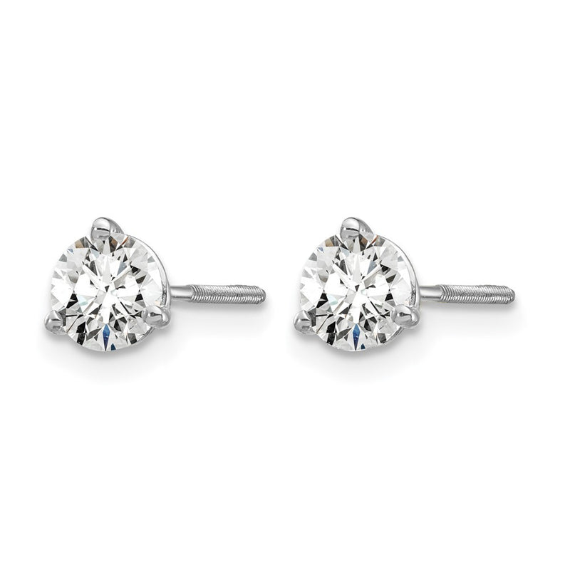 14K White Gold 2/3 Ctw Certified Lab Grown Diamond Vs+ F+ Round 3 Prong Heavy Wt. Screwback Stud Earrings