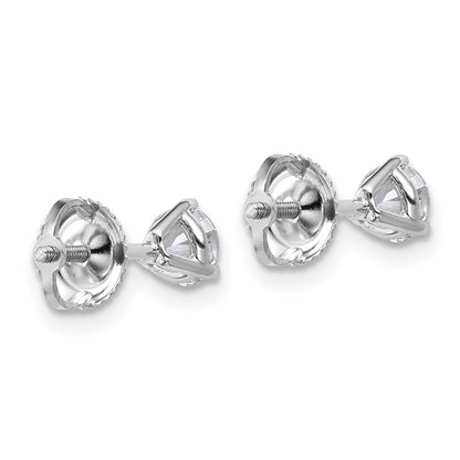 14K White Gold 2/3 Ctw Lab Grown Diamond Vs+ F+ Round 3 Prong Heavy Wt. Screwback Stud Earrings