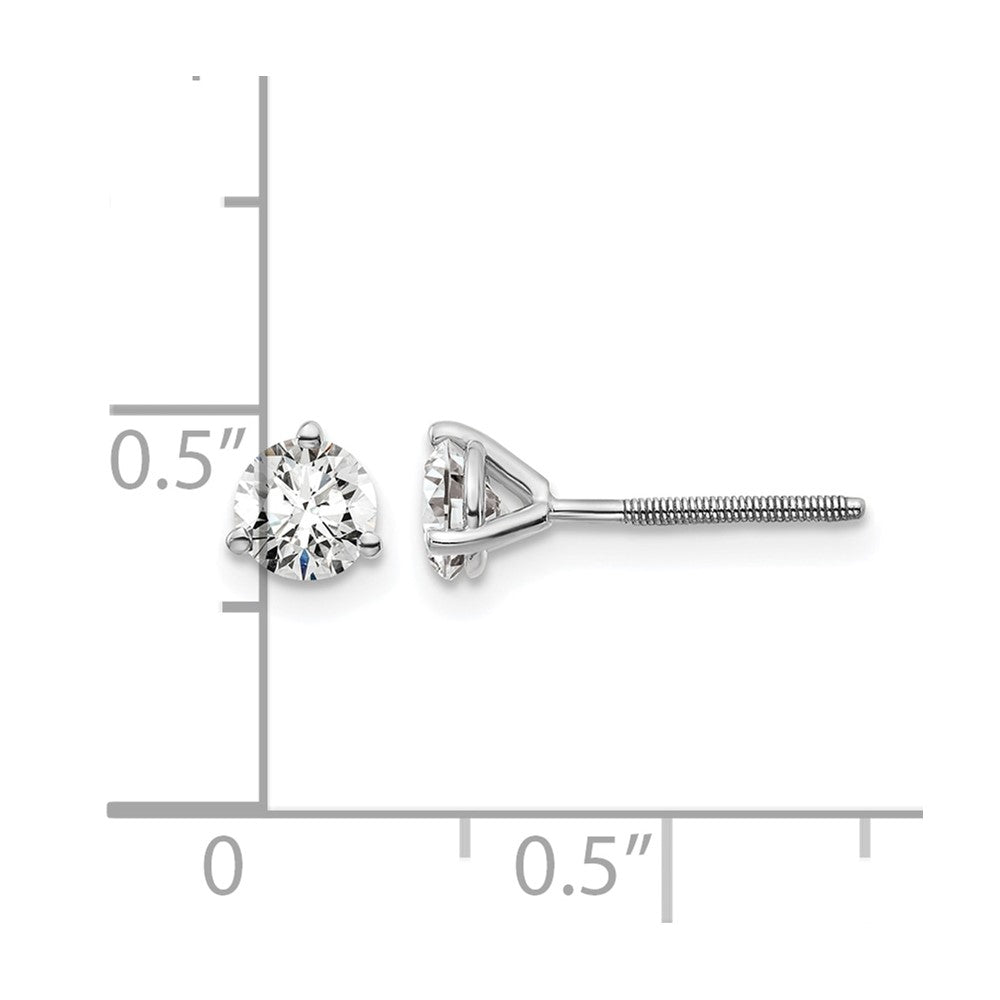 14k White Gold 2/3 ct Certified Lab Grown Diamond VS/SI+ G+ Round Three Prong Screwback Stud Post Earrings