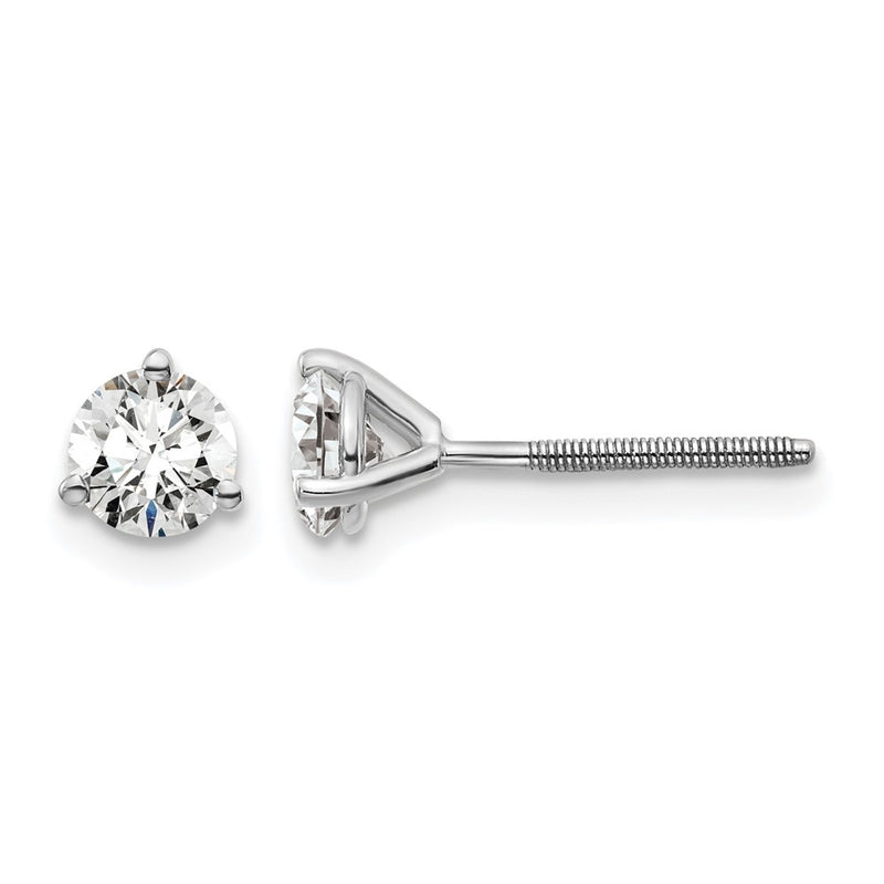 14K White Gold 2/3 Ctw Lab Grown Diamond Vs+ F+ Round 3 Prong Heavy Wt. Screwback Stud Earrings