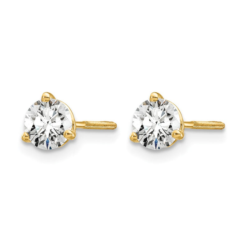14k Yellow Gold 2/3 ctw Lab Grown Diamond VS/SI+ G+ Round 3 Prong Heavy Wt. Screwback Stud Earrings