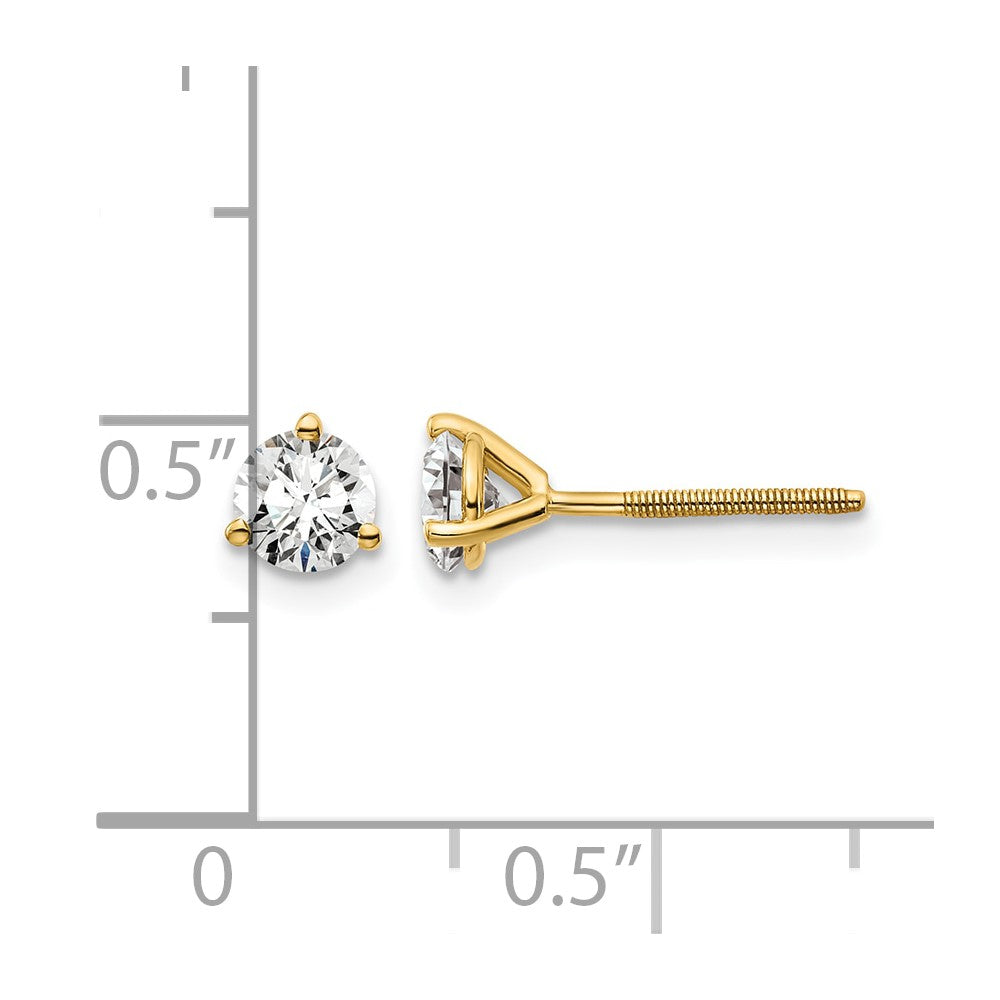 14K Yellow Gold 2/3 Ctw Certified Lab Grown Diamond Vs+ F+ Round 3 Prong Heavy Wt. Screwback Stud Earrings
