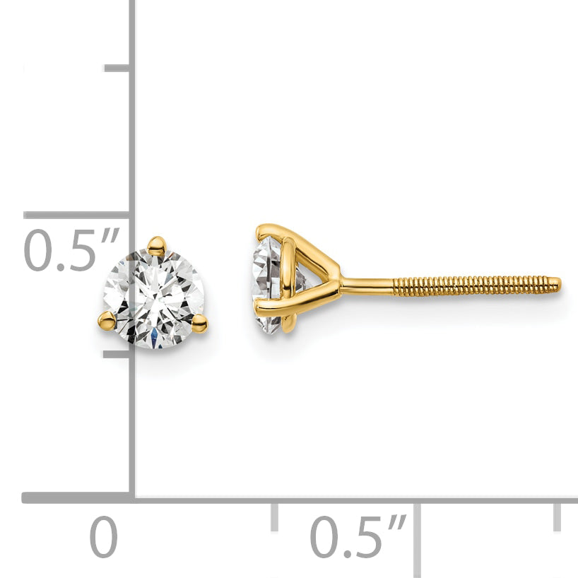 14K Yellow Gold 2/3 Ctw Certified Lab Grown Diamond Vs+ F+ Round 3 Prong Heavy Wt. Screwback Stud Earrings