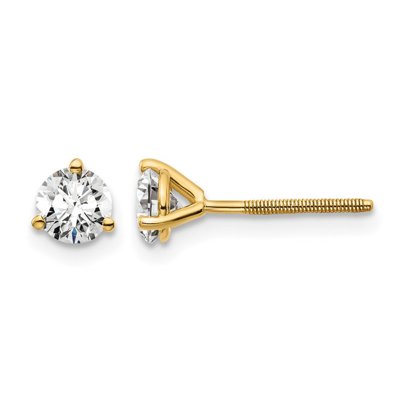 14k Yellow Gold 2/3 ctw Lab Grown Diamond VS/SI+ G+ Round 3 Prong Heavy Wt. Screwback Stud Earrings