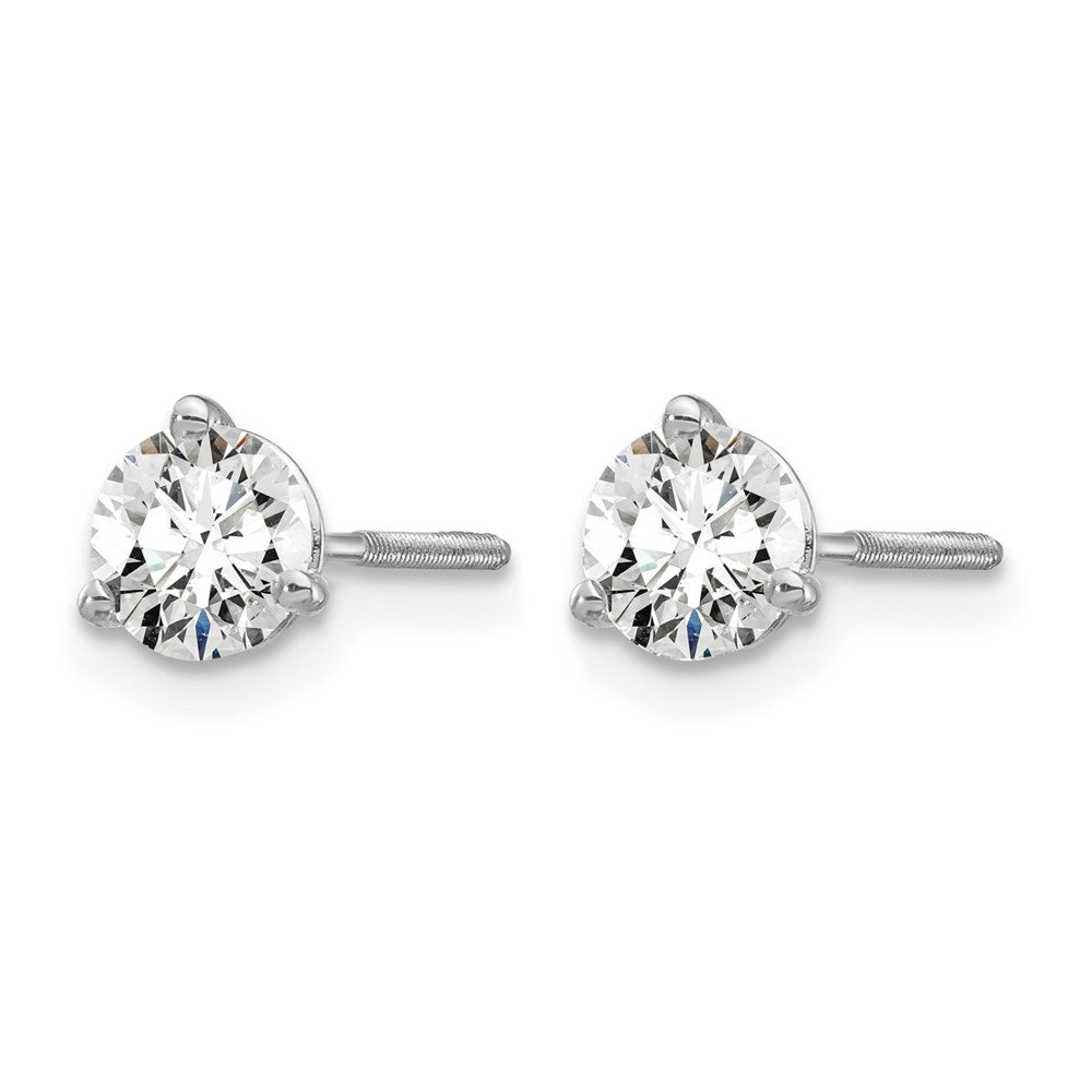 14K White Gold 3/4 Ctw Lab Grown Diamond Vs+ F+ Round 3 Prong Heavy Wt. Screwback Stud Earrings