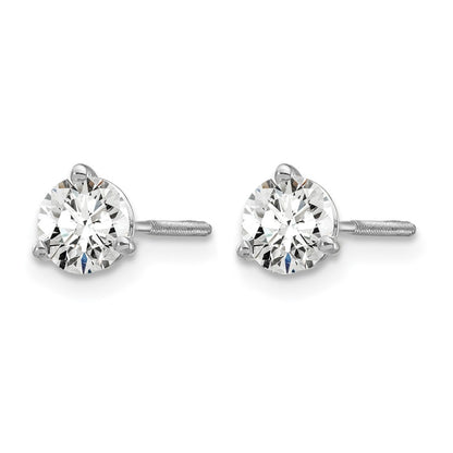 14K White Gold 3/4 Ctw Lab Grown Diamond Vs+ F+ Round 3 Prong Heavy Wt. Screwback Stud Earrings