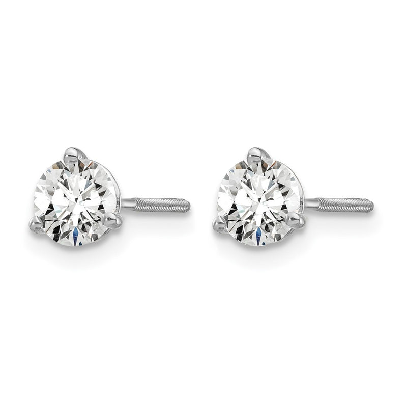 14K White Gold 3/4 Ctw Lab Grown Diamond Vs+ F+ Round 3 Prong Heavy Wt. Screwback Stud Earrings