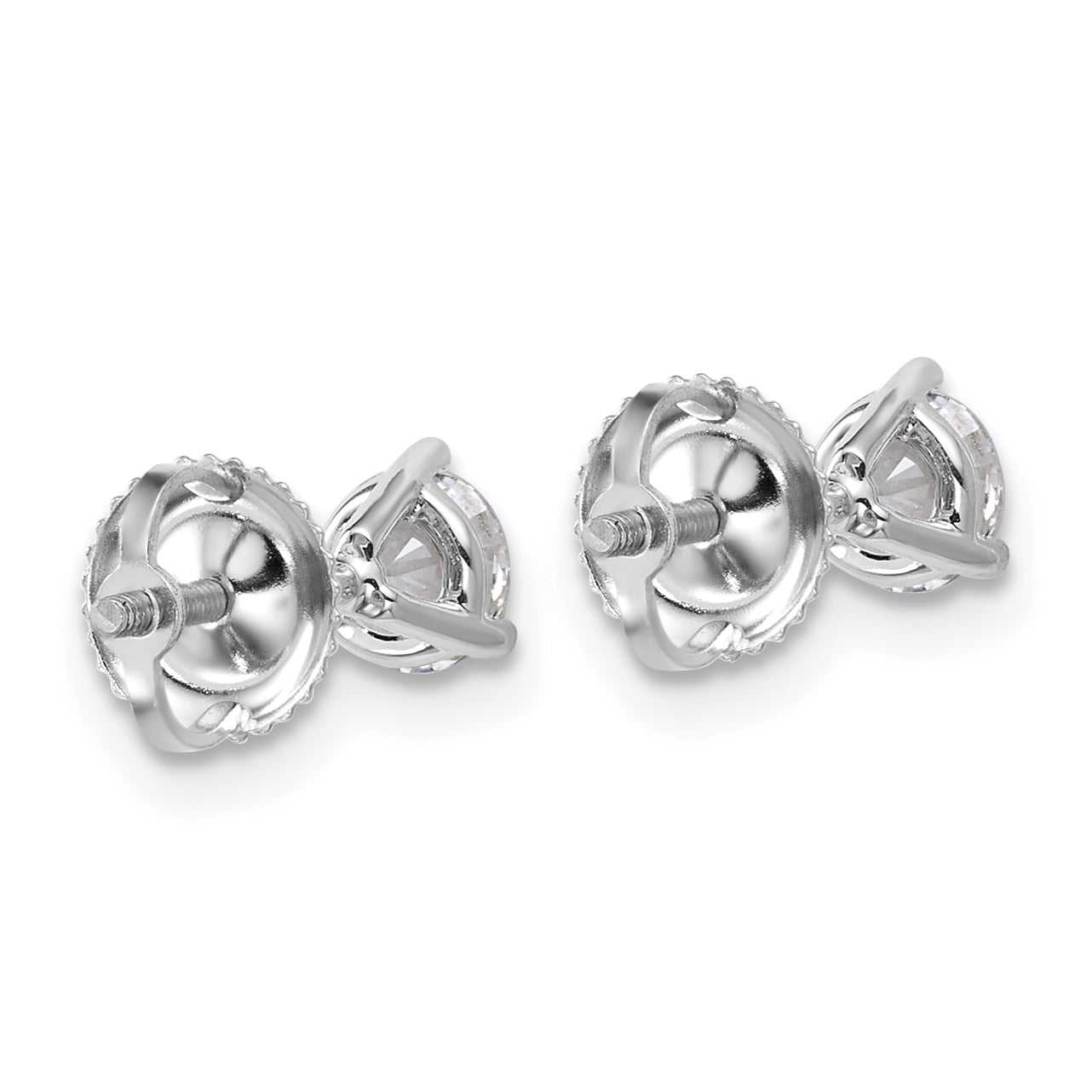 14K White Gold 3/4 Ctw Certified Lab Grown Diamond Vs+ F+ Round 3 Prong Heavy Wt. Screwback Stud Earrings