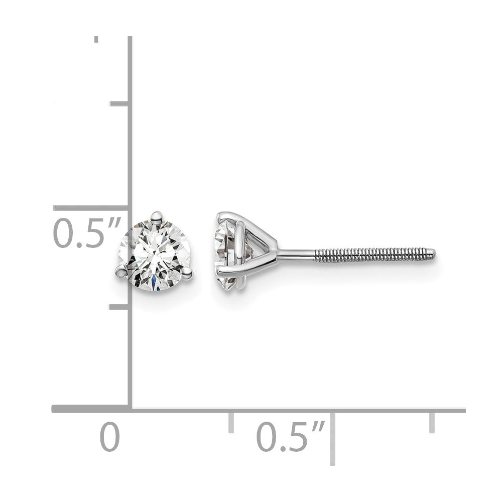 14k White Gold 3/4 ctw Certified Lab Grown Diamond VS/SI+ G+ Round 3 Prong Heavy Wt. Screwback Stud Earrings