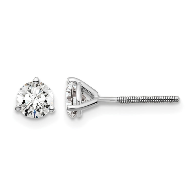 14k White Gold 3/4 ctw Lab Grown Diamond VS/SI+ G+ Round 3 Prong Heavy Wt. Screwback Stud Earrings
