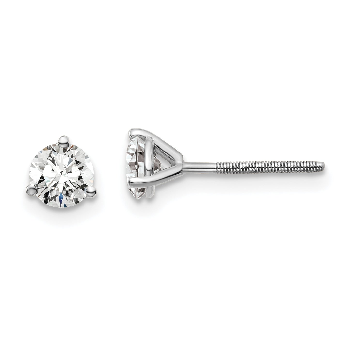 14K White Gold 3/4 Ctw Certified Lab Grown Diamond Vs+ F+ Round 3 Prong Heavy Wt. Screwback Stud Earrings