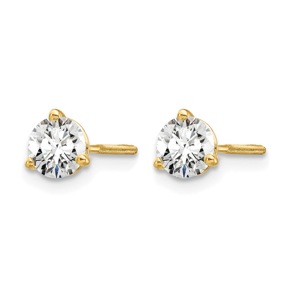 14k Yellow Gold 3/4 ctw Lab Grown Diamond VS/SI+ G+ Round 3 Prong Heavy Wt. Screwback Stud Earrings