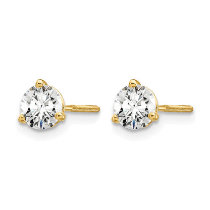 14k Yellow Gold 3/4 ctw Lab Grown Diamond VS/SI+ G+ Round 3 Prong Heavy Wt. Screwback Stud Earrings