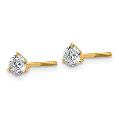 14K Yellow Gold 3/4 Ctw Certified Lab Grown Diamond Vs/Si+ G+ Round 3 Prong Heavy Wt. Screwback Stud Earrings